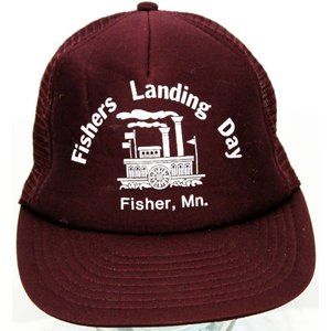 VTG 70s Trucker Mesh Hat Fishers Landing Day Mn. Marron Designer Award Headgear